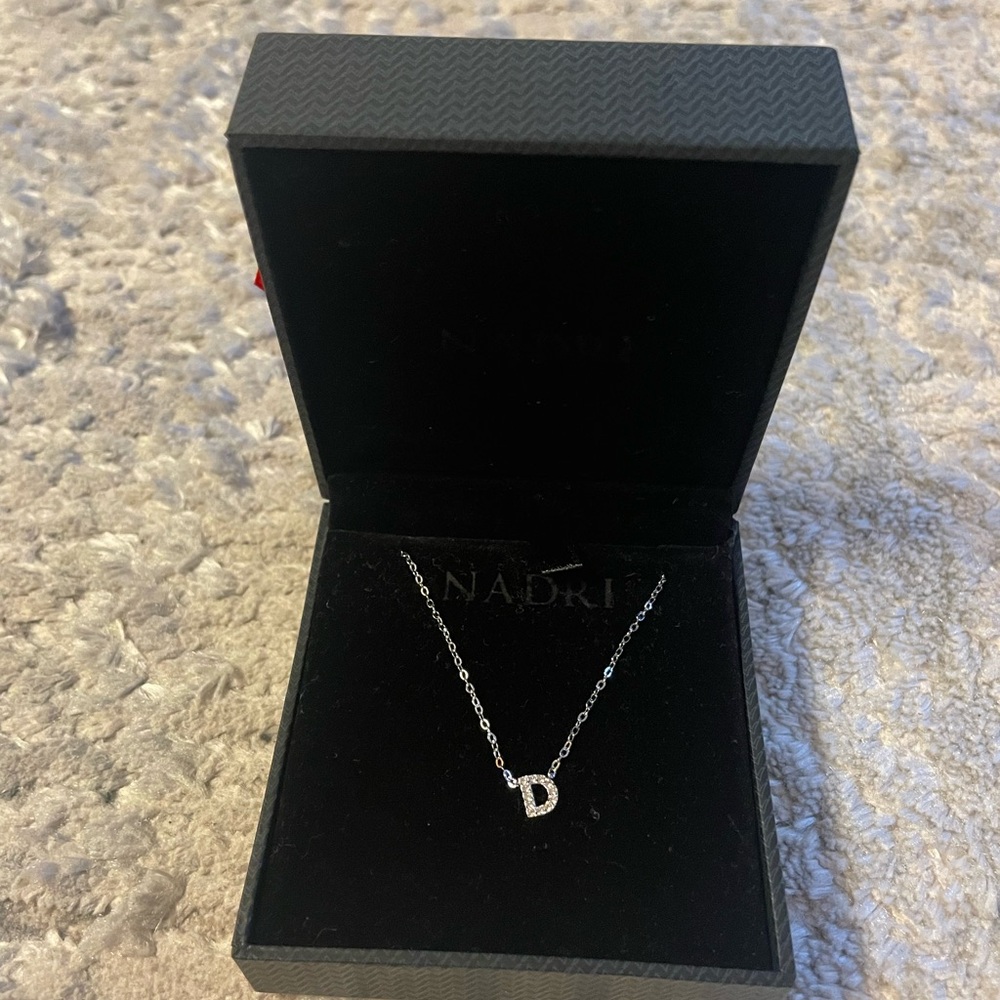 Nadri Silver Initial 'D' Necklace Brand New comes with Box